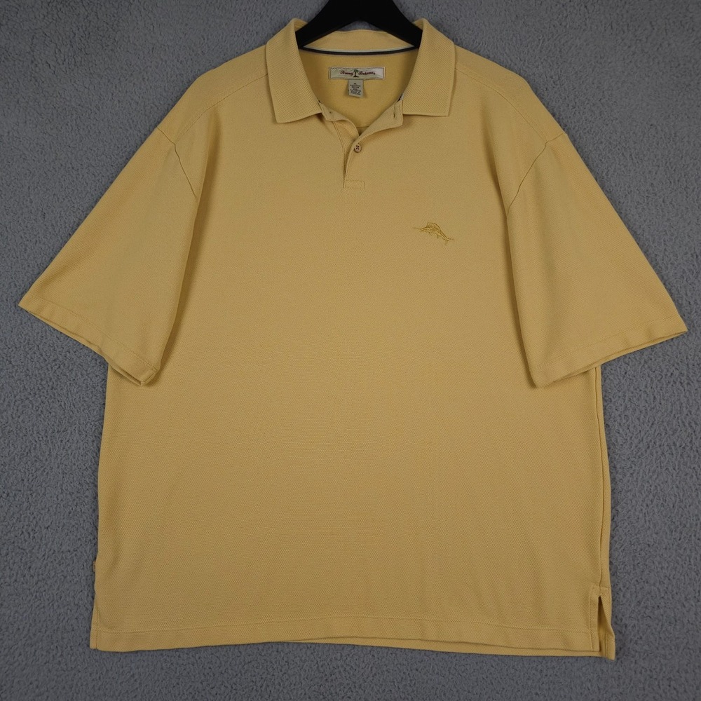 Vintage‎ Tommy Bahama Polo Shirt Mens XL Yellow Pima Cotton Blend Pique Knit